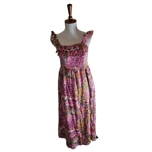 Banjanan Alexa Floral Ruffle Midi Dress Pink Small Preowned - Picture 4 of 11